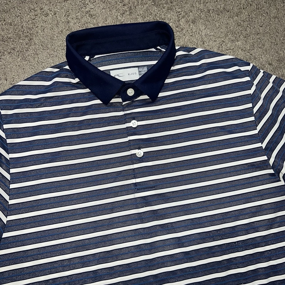 Kjus Men's Lee Polo Golf Shirt Blue/White Stripes Size 54 XL UPF Protection